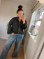 Stripe Bomber Jacket - Black