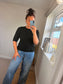 Cable Knit Short Sleeve Jumper - Black