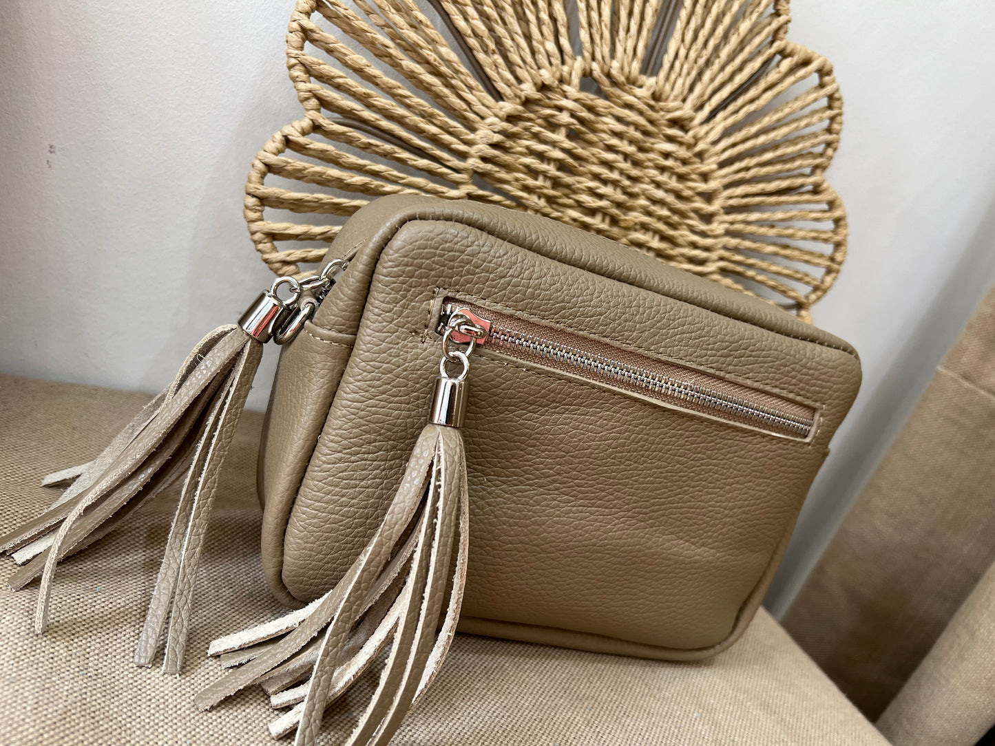 Leather Camera Bag - Beige
