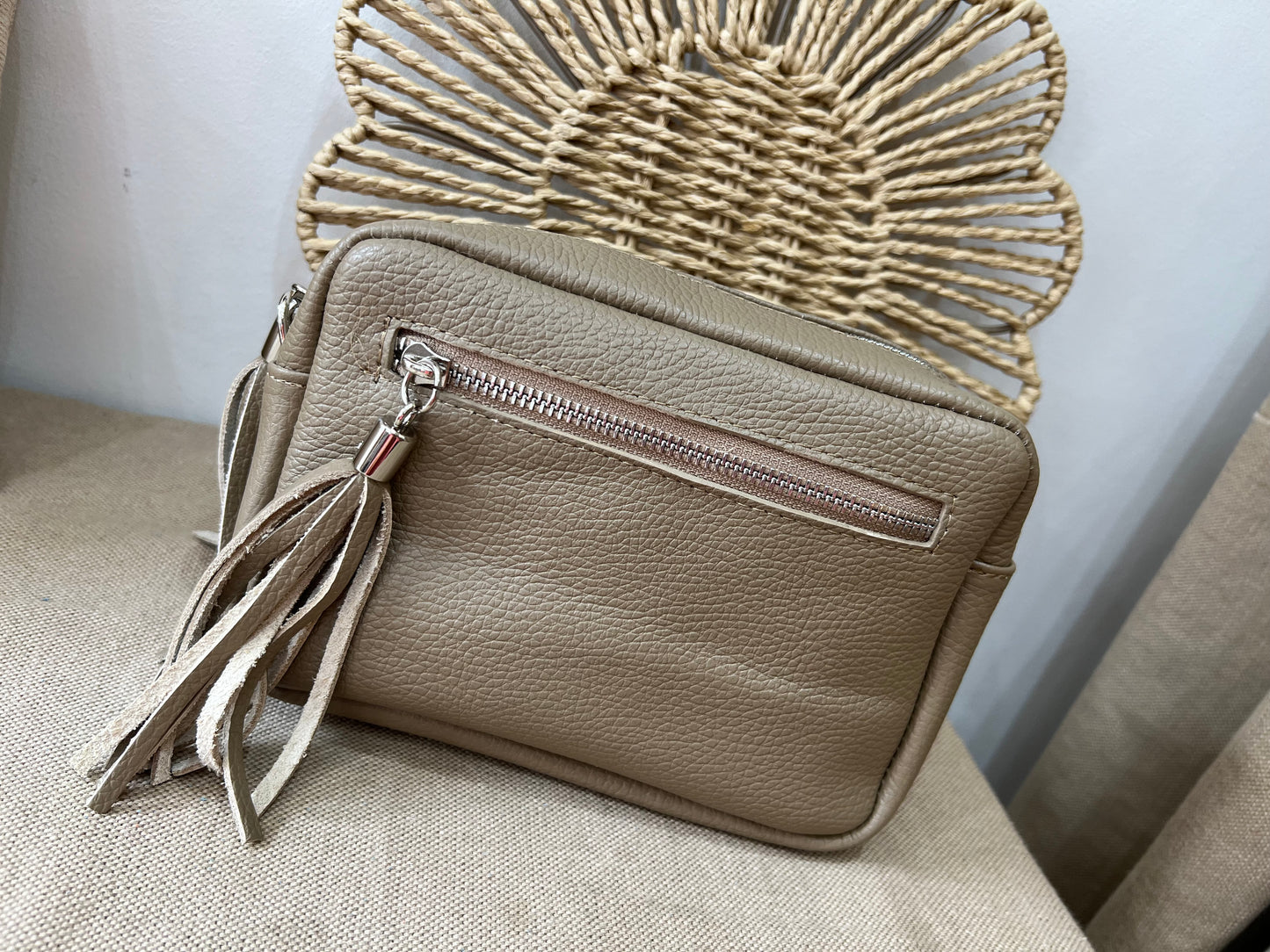 Leather Camera Bag - Beige