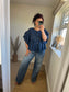 Ruffle Sleeve Smock Shirt - Navy