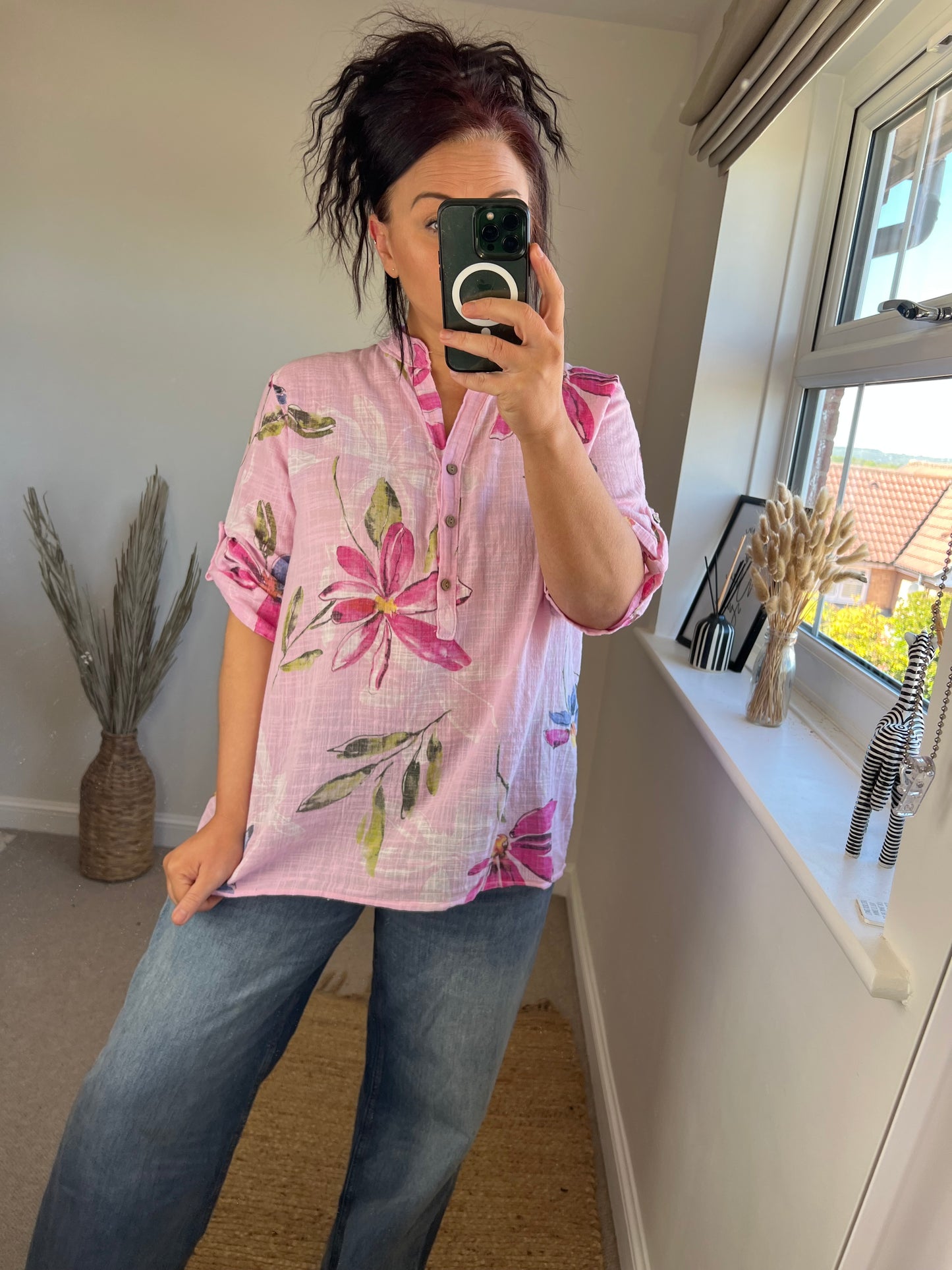 SANDY Cotton Shirt - Flowers Pink