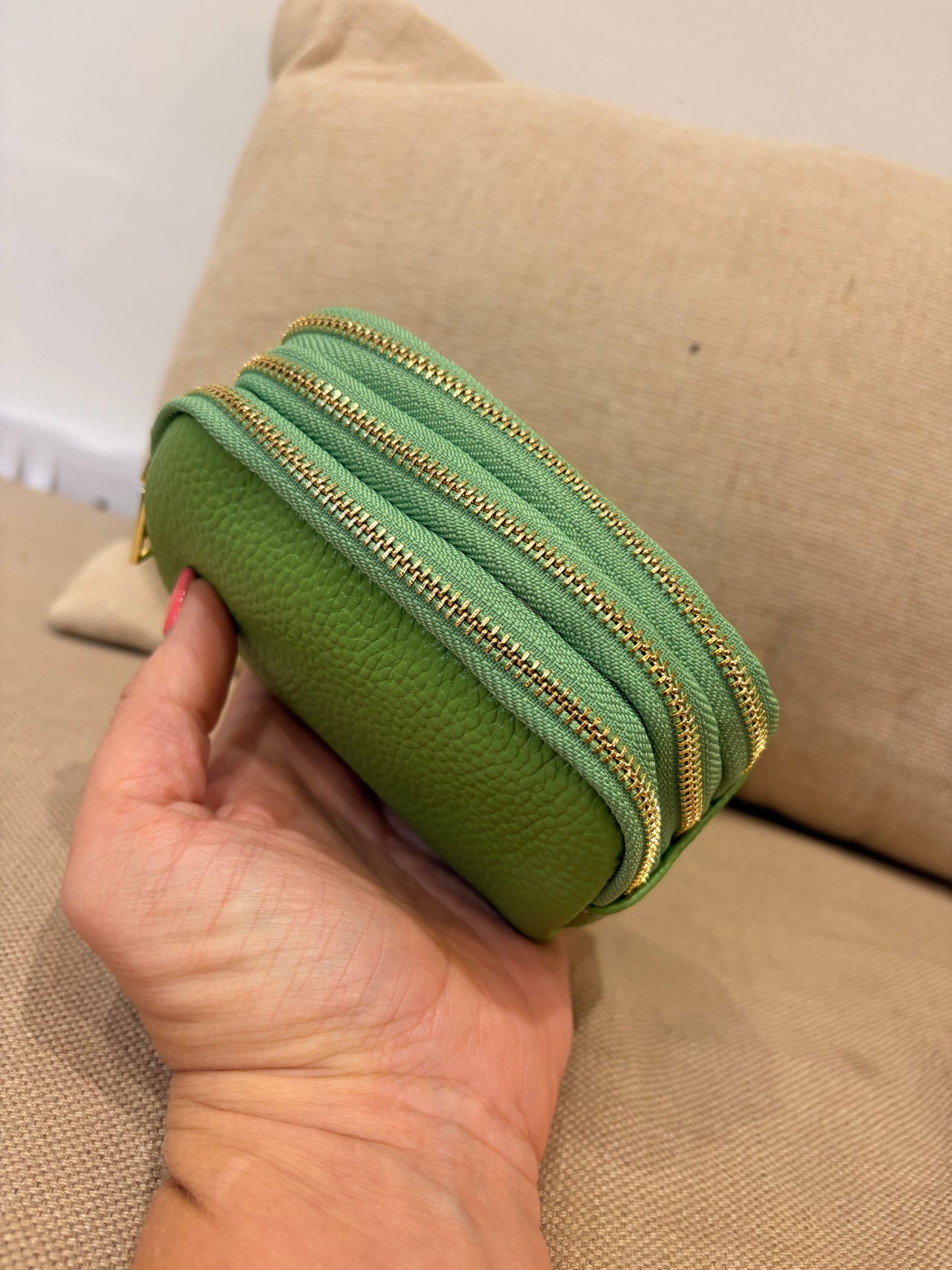 Leather Triple Compartment Purse - Green