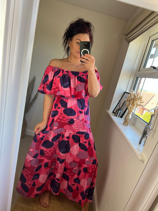 Bardot Dress - Cerise