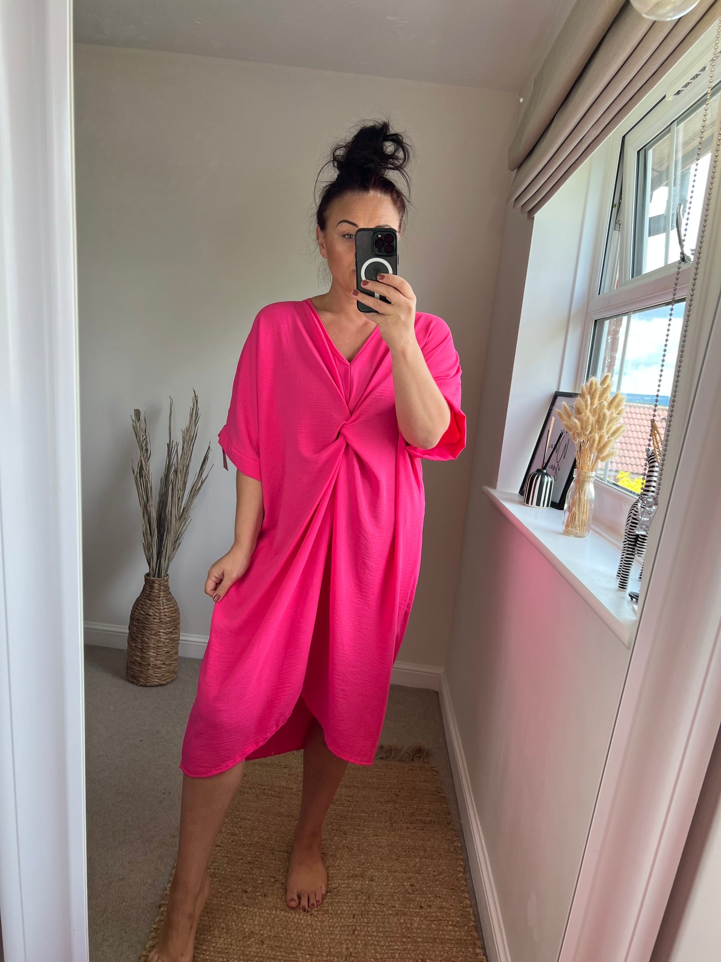 Twist Front Dress - Cerise