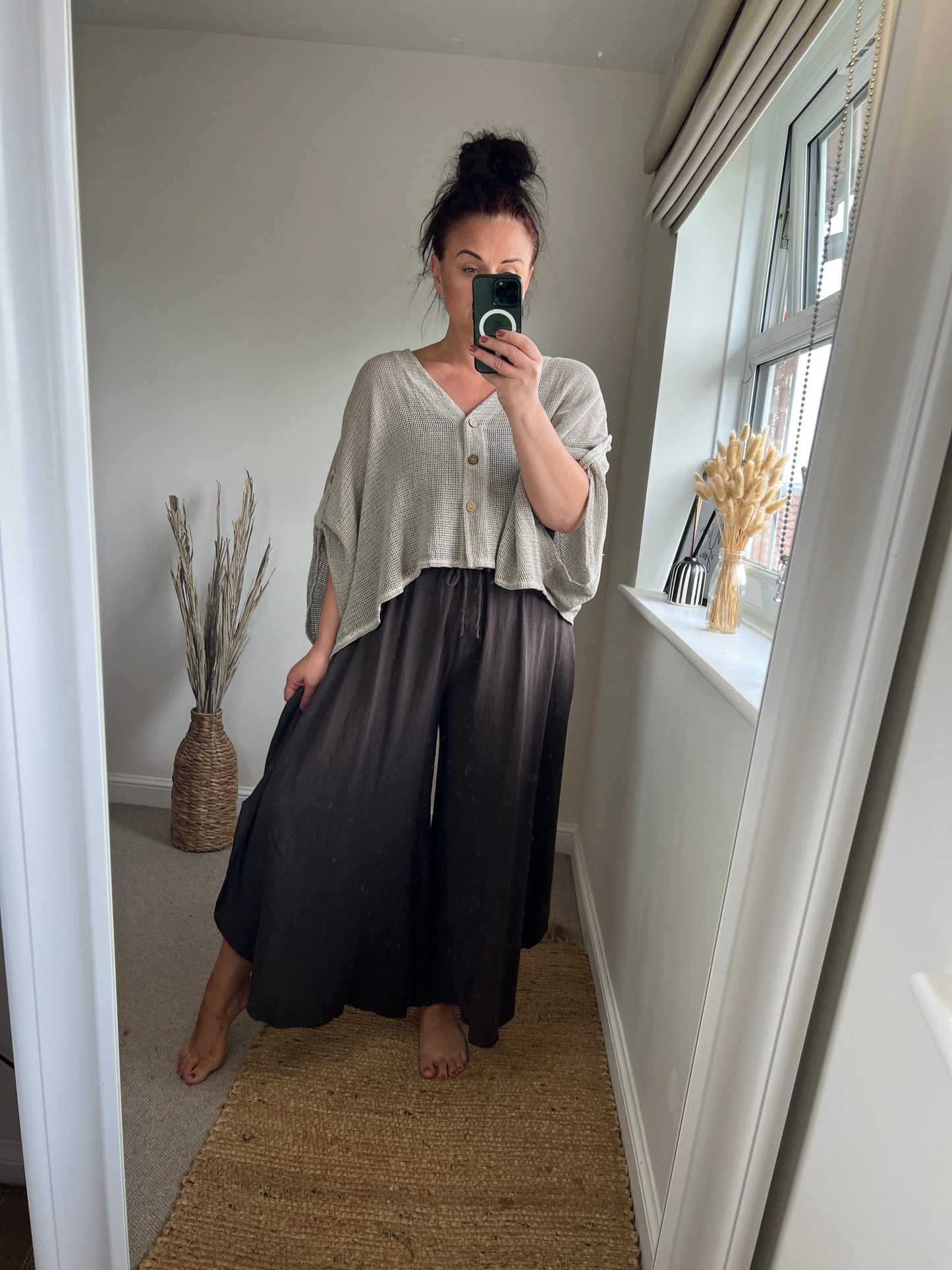 Linen Mix Floaty Trousers - Chocolate