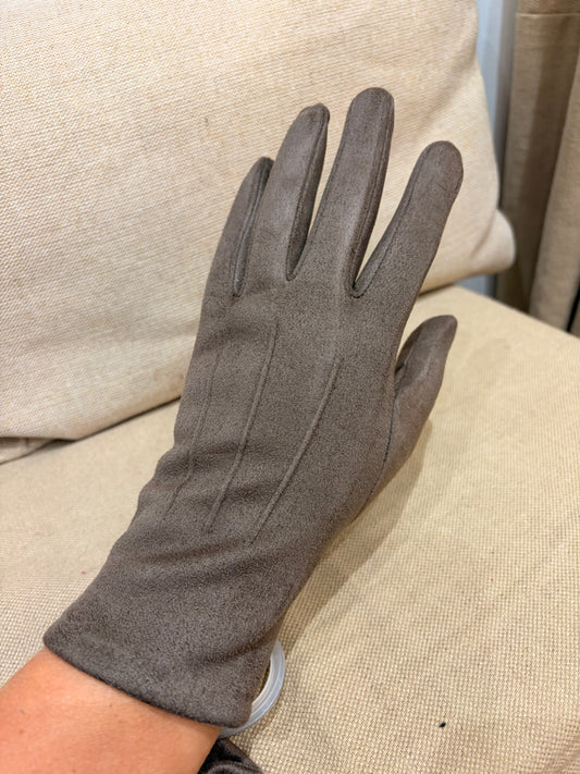 Faux Suede Gloves - Brown
