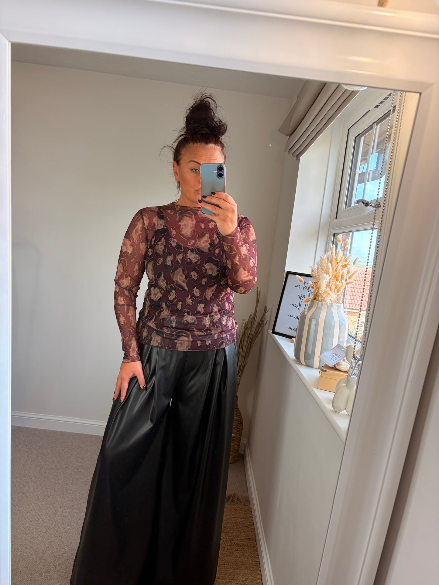 Mesh Layering Top - Leopard Plum