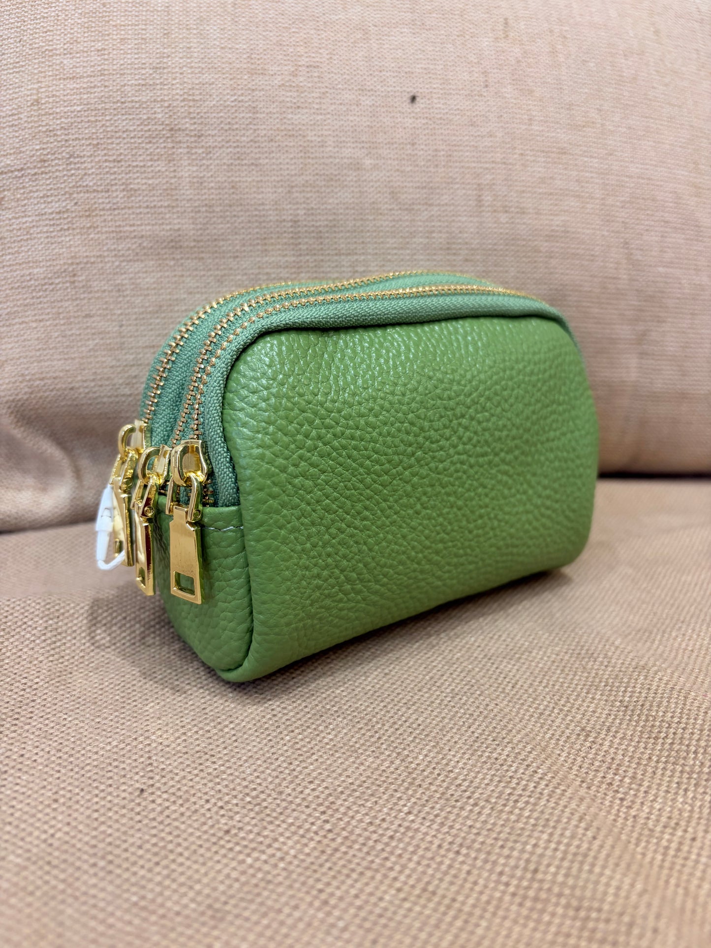 Leather Triple Compartment Purse - Green