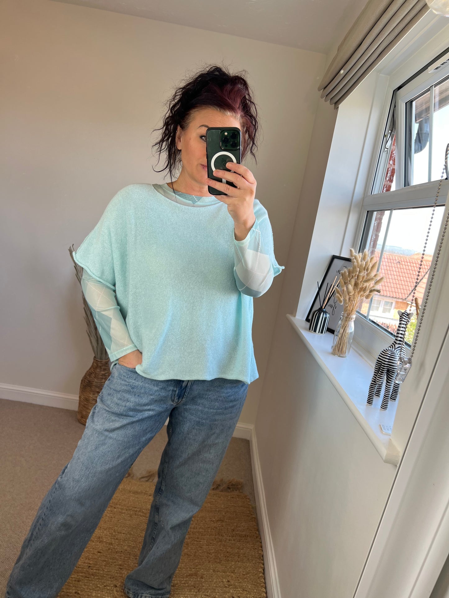 Mesh Long Sleeve Top - Argyle