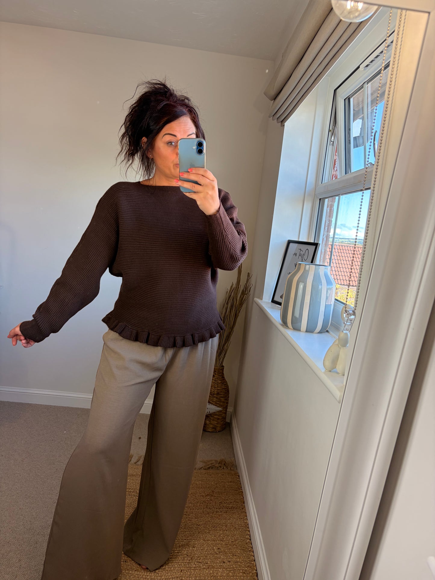 Ribbed Button Jumper/Cardigan - Chocolate
