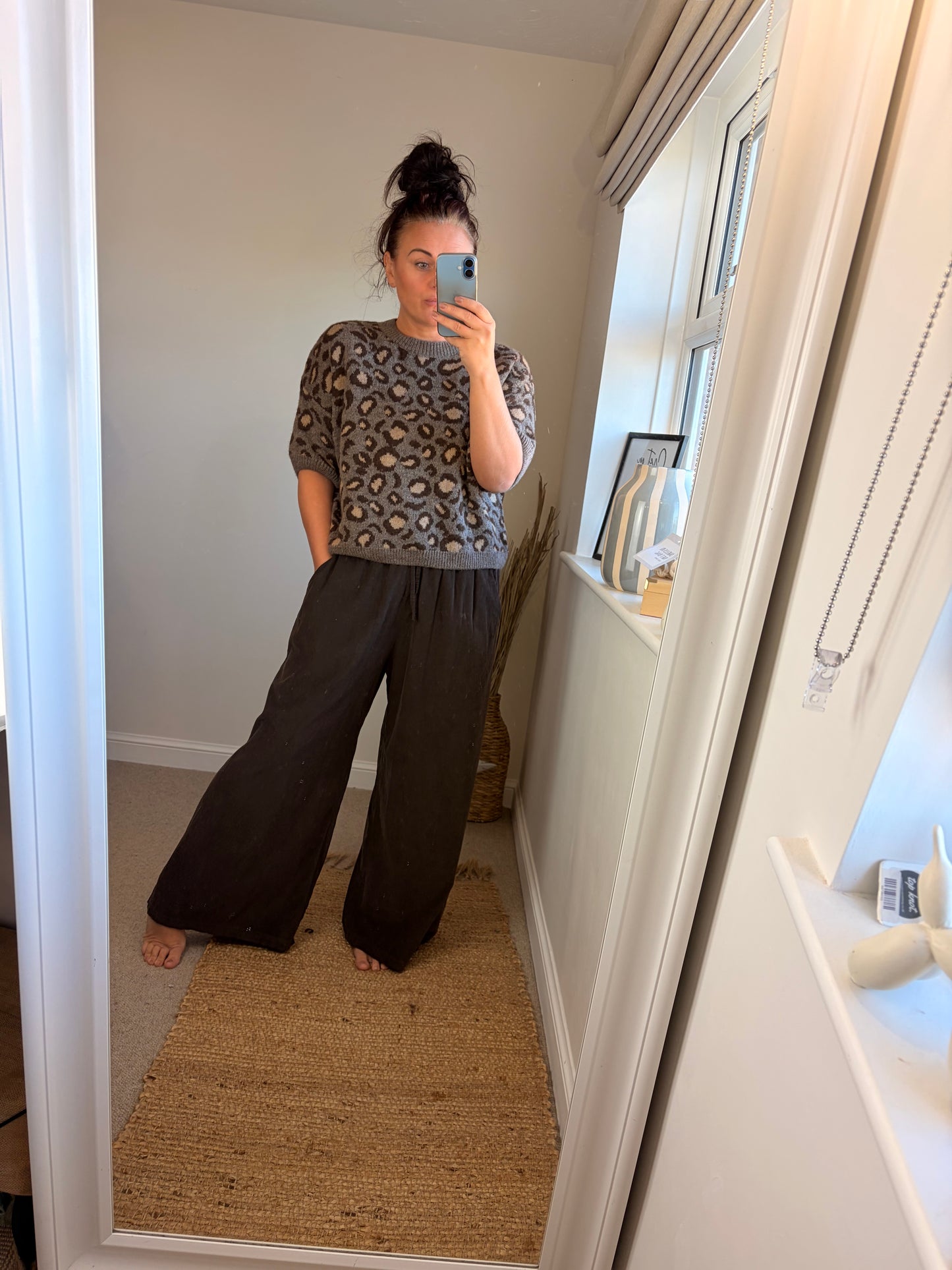Leopard Short Sleeve Jumper - Brown