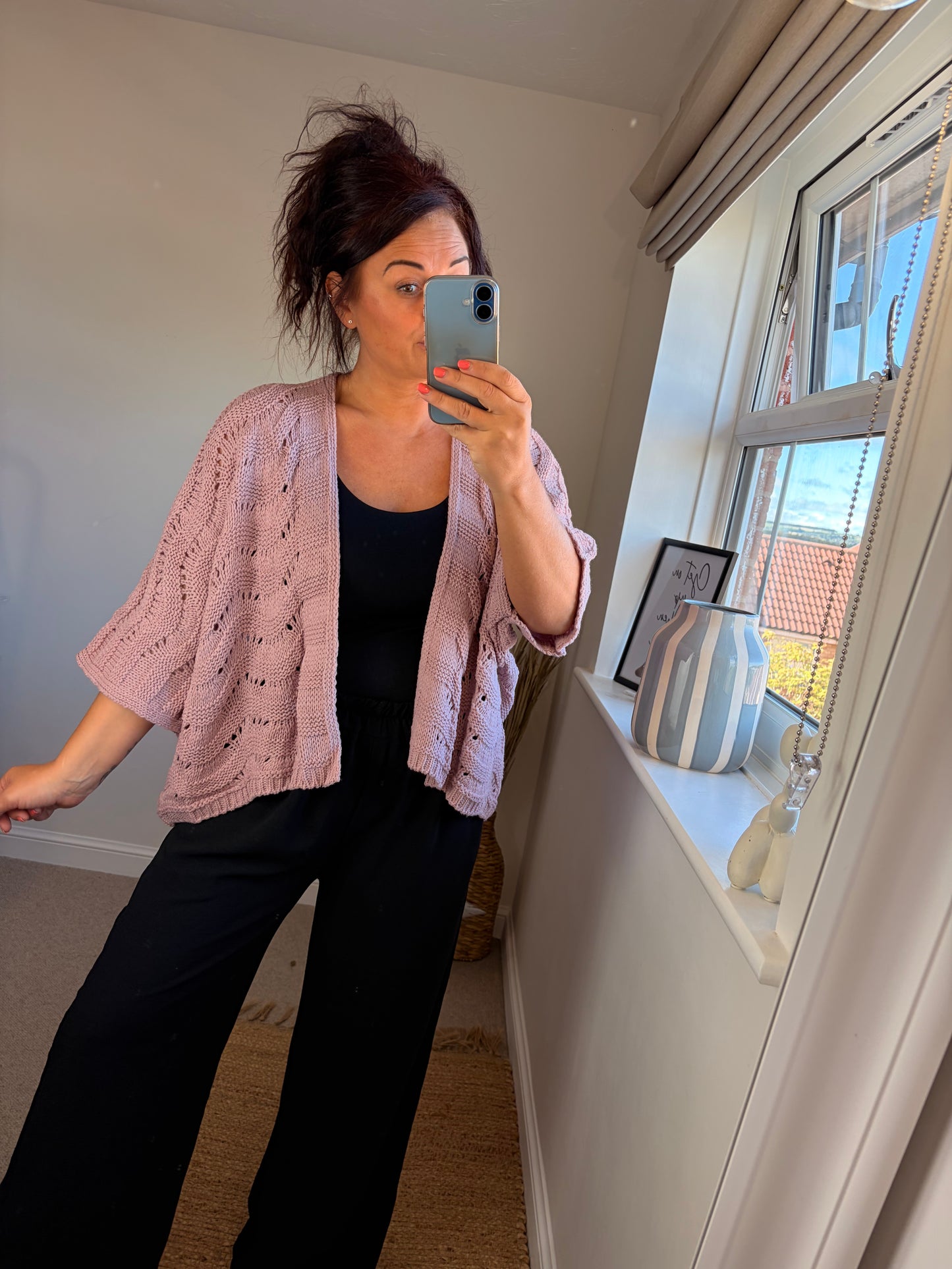 Open Knitted Cardigan - Blush