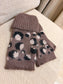 Leopard Fingerless Gloves - Brown
