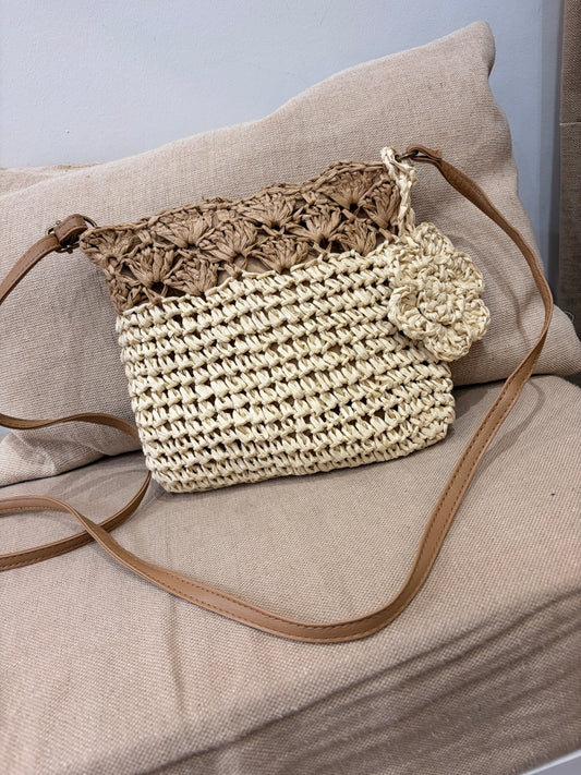 Small Straw Crossbody Bag - Cream