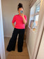 Needle Cord Panel Wide Leg Trousers - Black