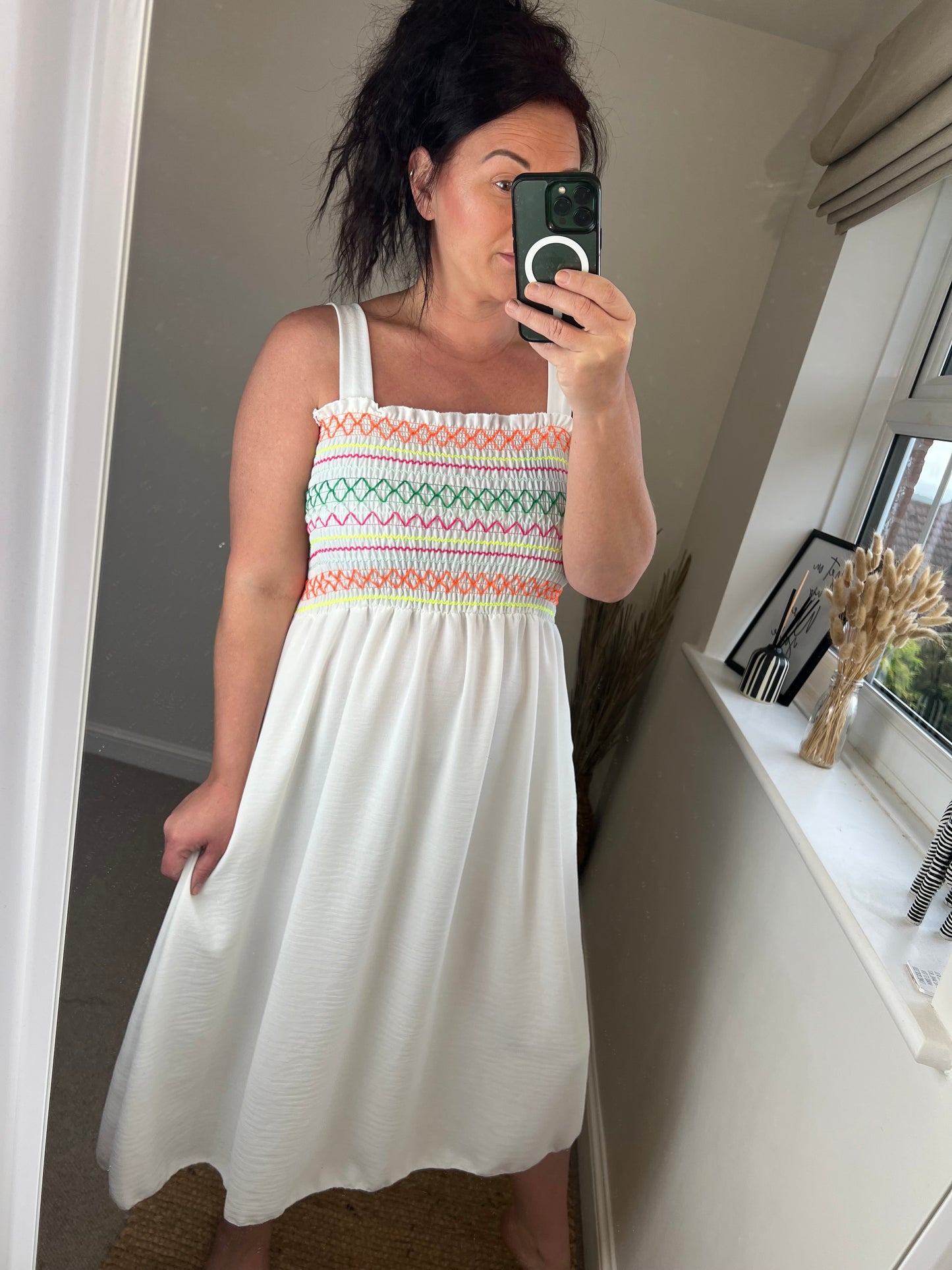 Shirred Bust Midi Dress - White