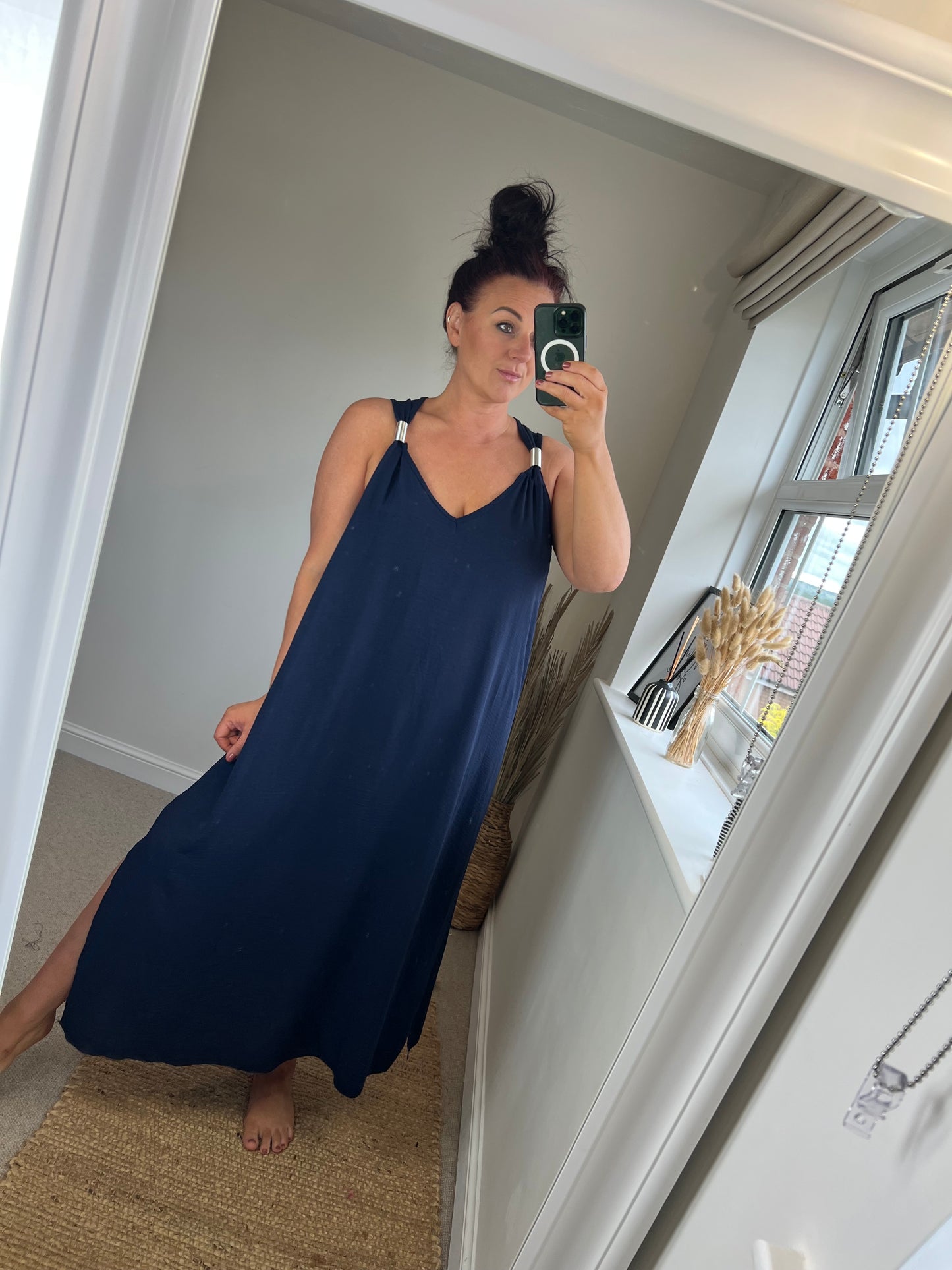 Silver Coil Midi Dress - Navy