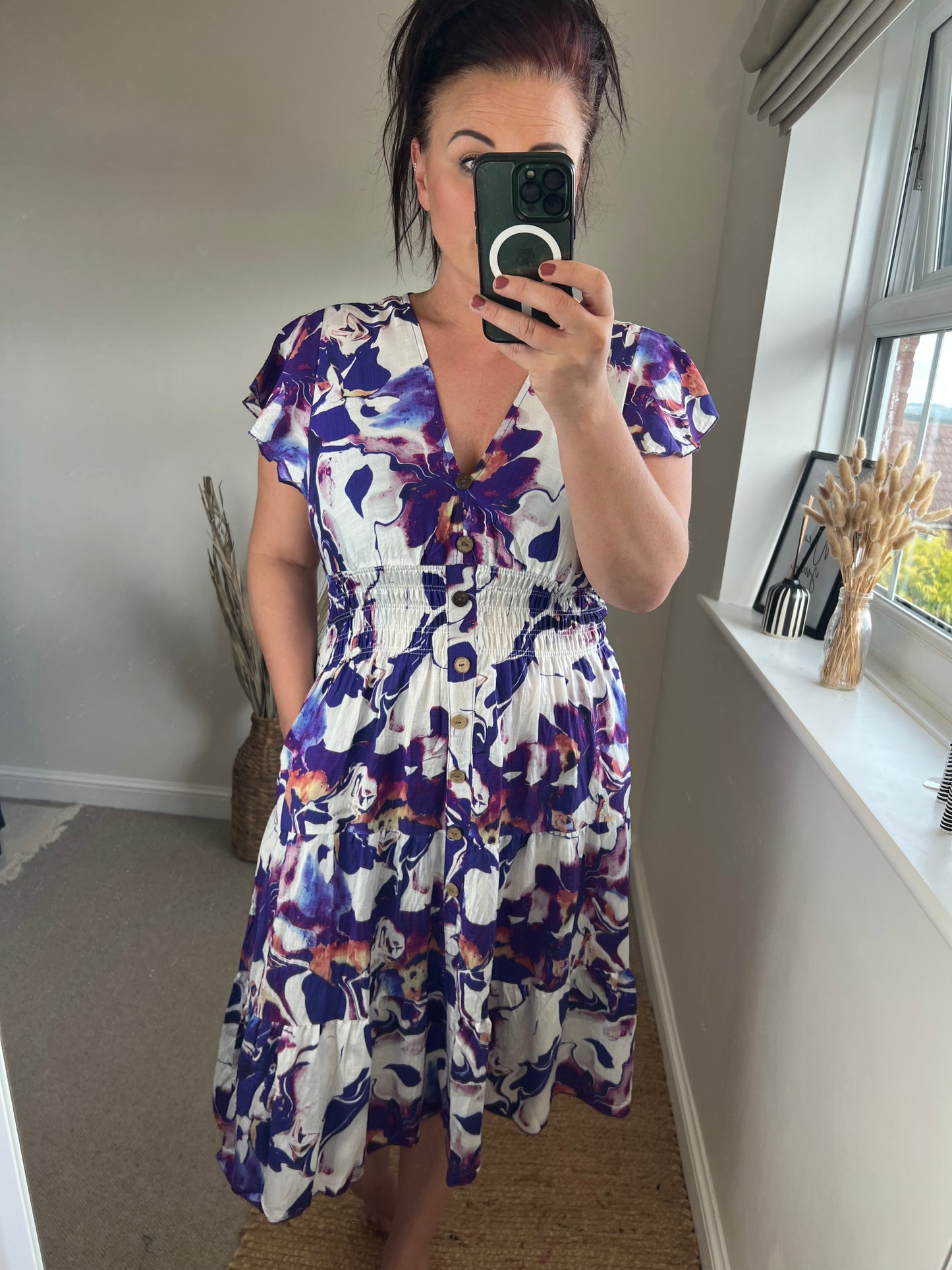 LOTTIE Midi Button Dress with Pockets - Purple