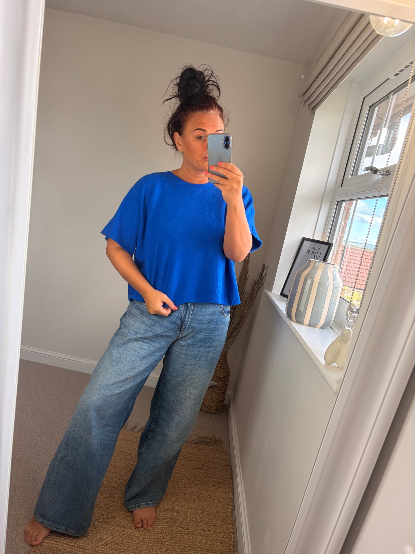 Boxy Short Sleeve Jumper - Cobalt