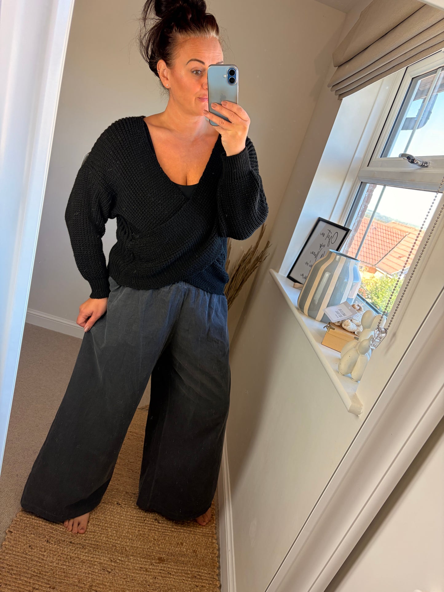 Needle Cord Wide Leg Trousers - Charcoal