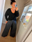 Needle Cord Wide Leg Trousers - Charcoal