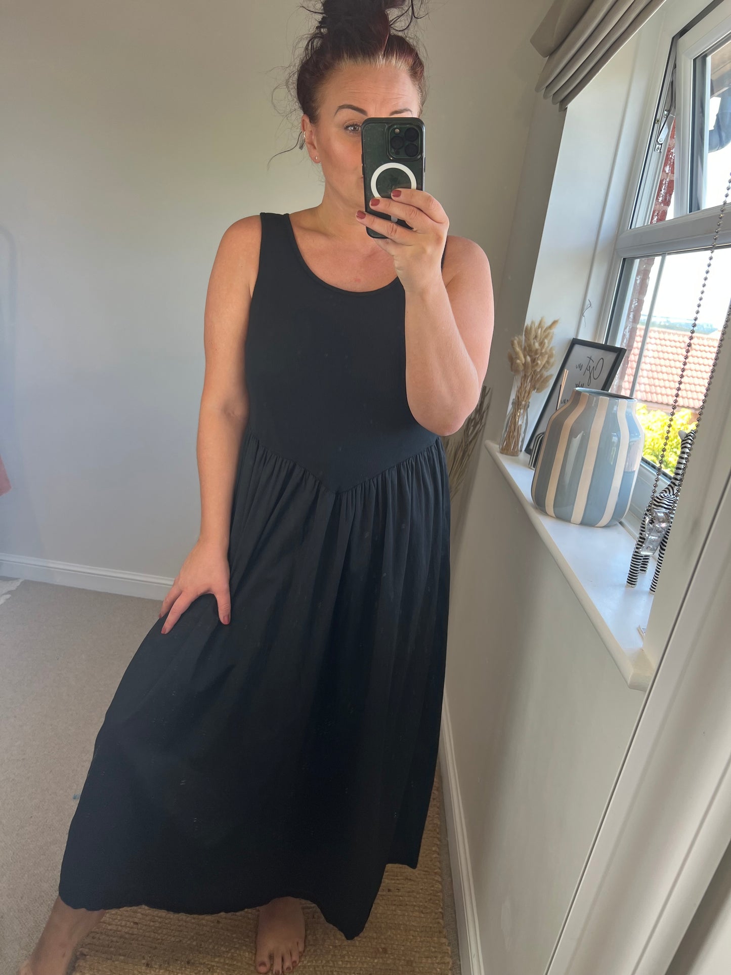 Ribbed Midi Dress - Black
