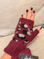 Leopard Fingerless Gloves - Wine