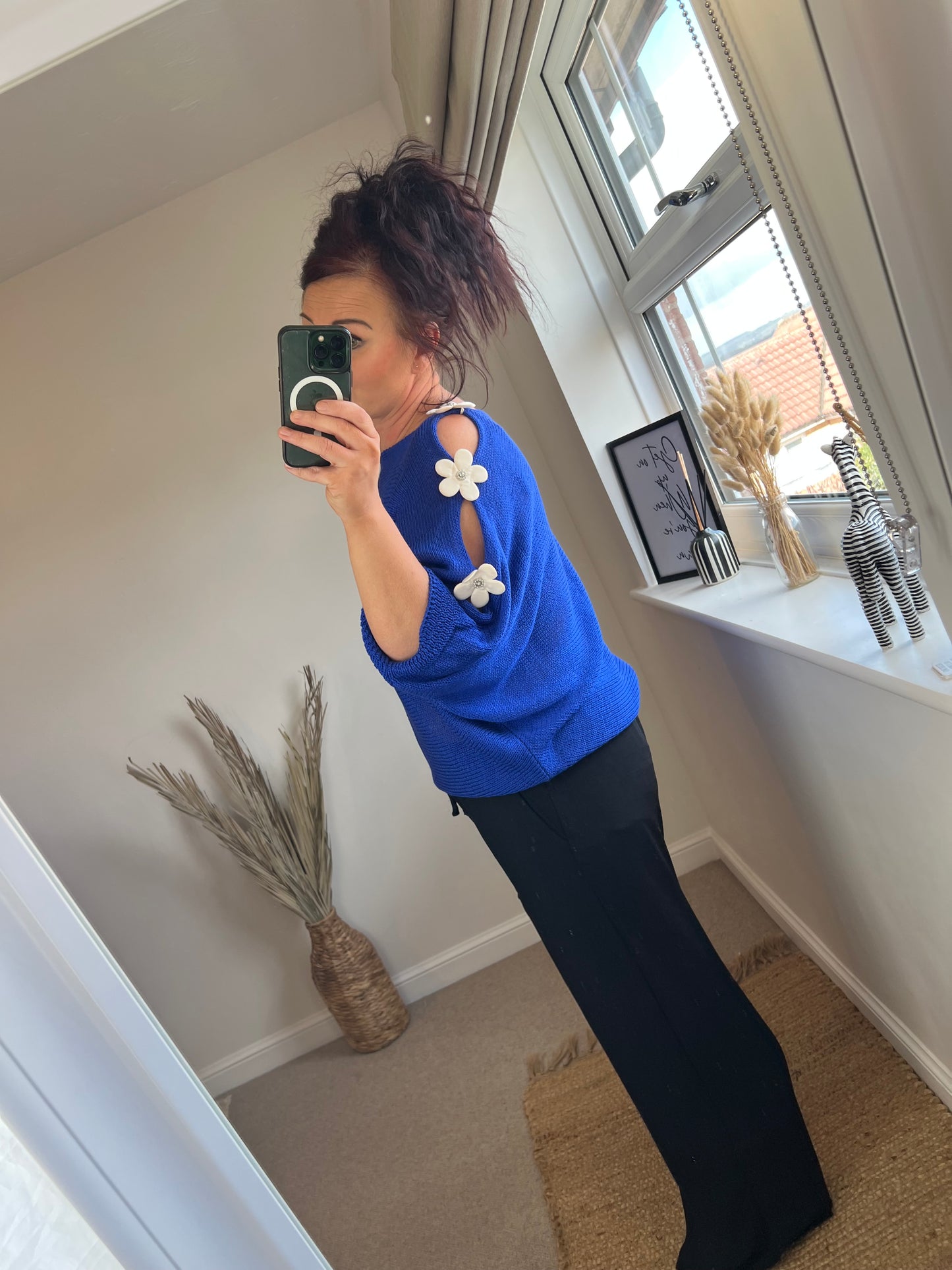 Flower Cold Shoulder Top - Cobalt