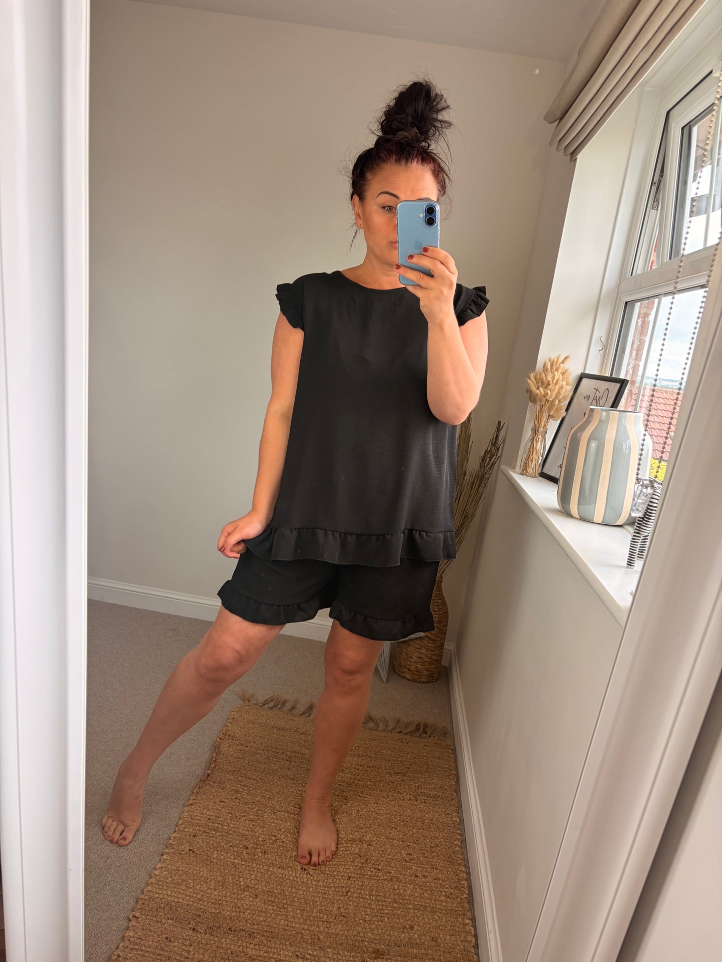 Button Back Short & Top Set - Black