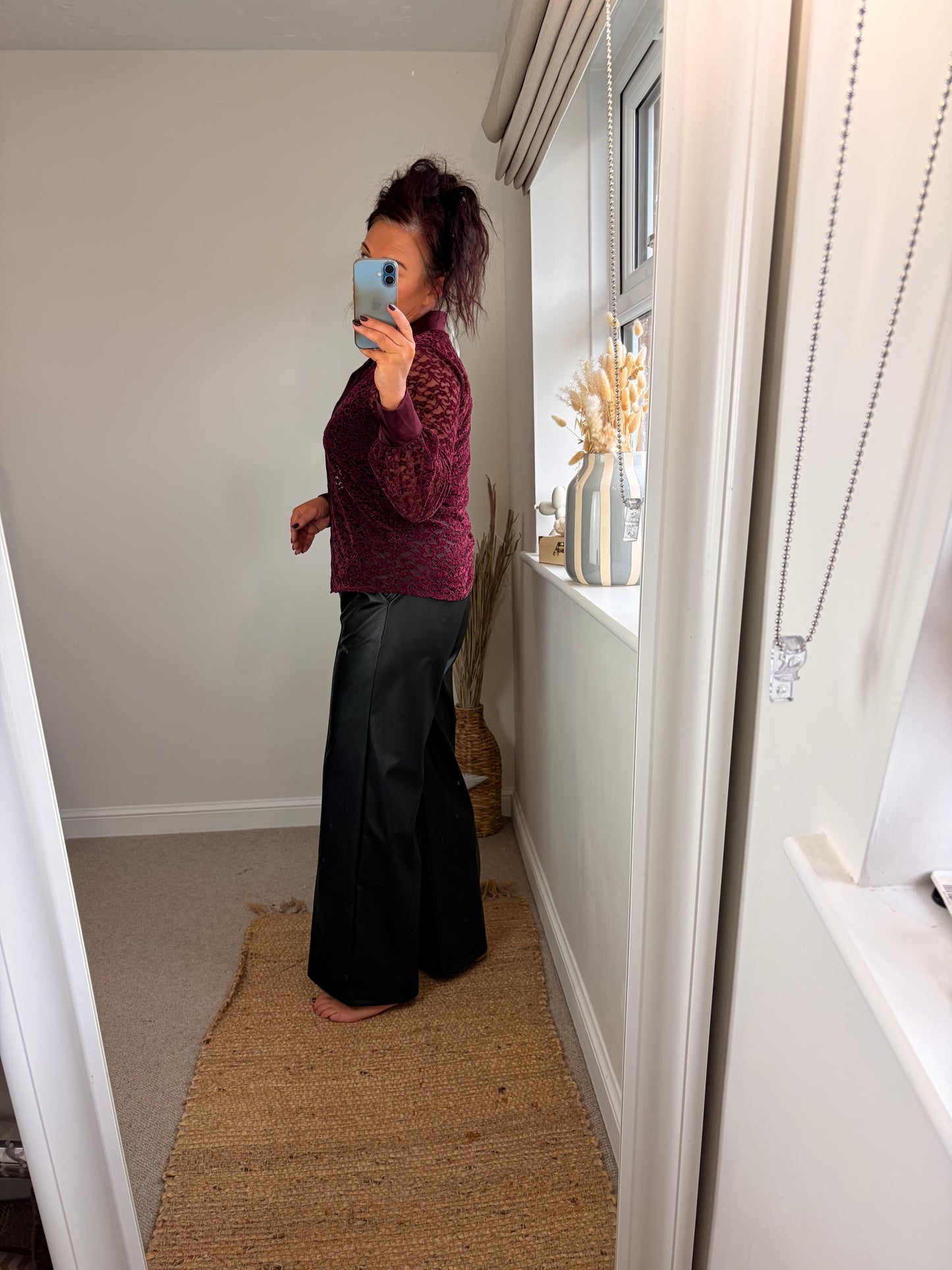 Faux Leather Seam Trousers - Black