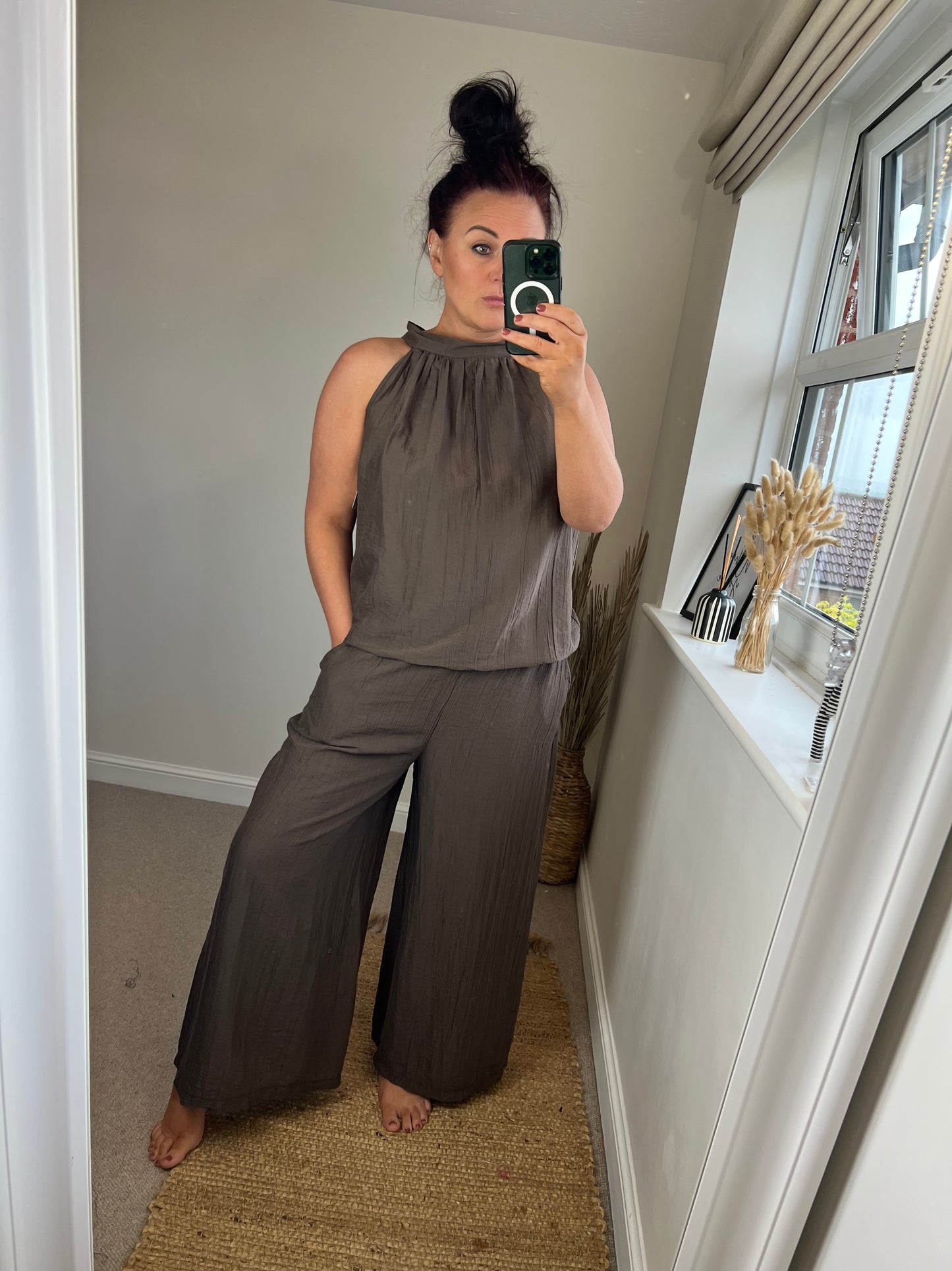 Crinkle Wide Leg Trousers - Chocolate