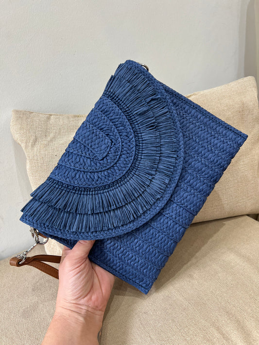 Straw Bag (Clutch/Crossbody) - Navy