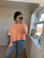 Cropped Sleeve Fine Knit Jumper - Orange Spots