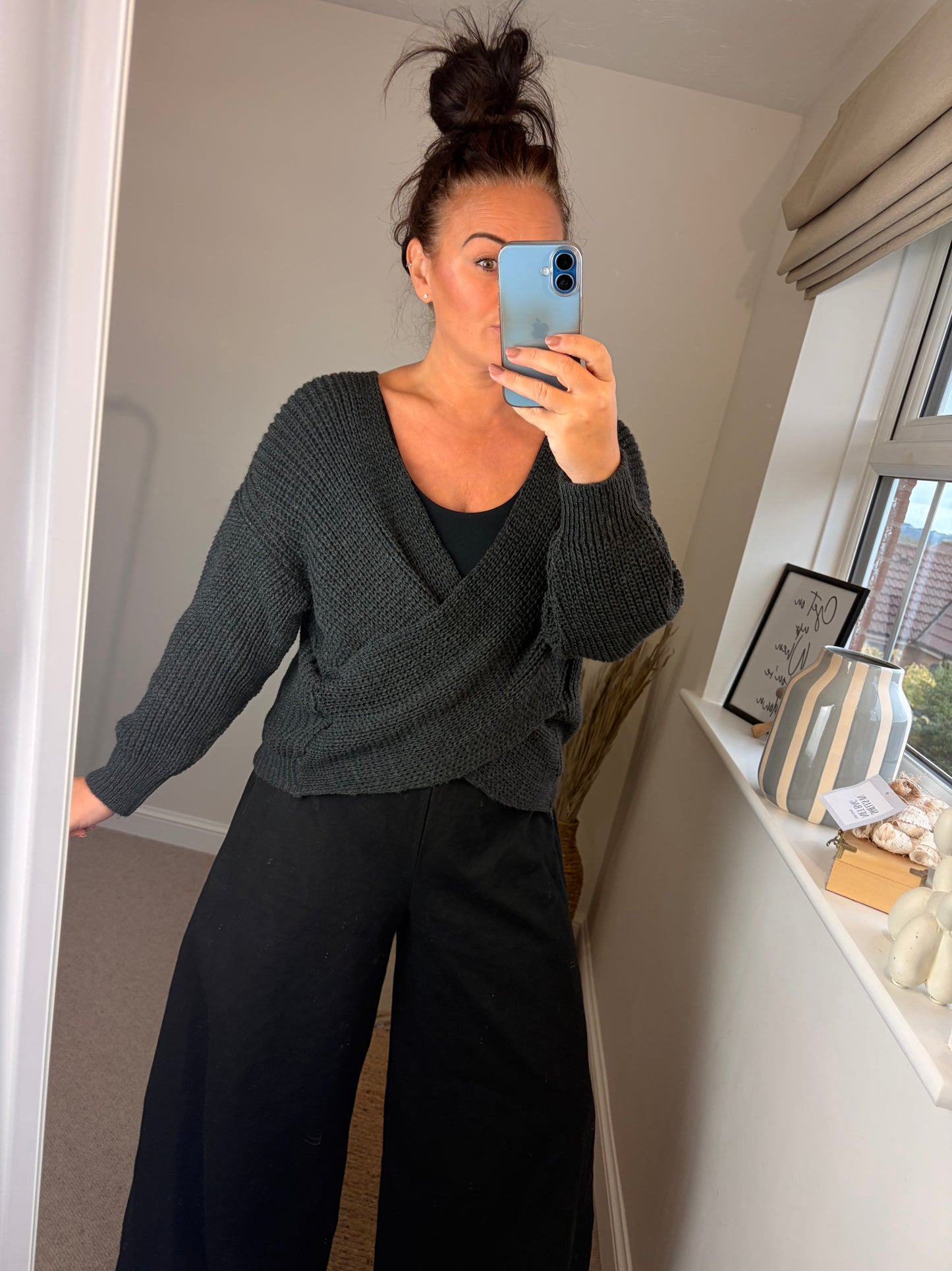 Chunky Knit Wrap Jumper - Charcoal