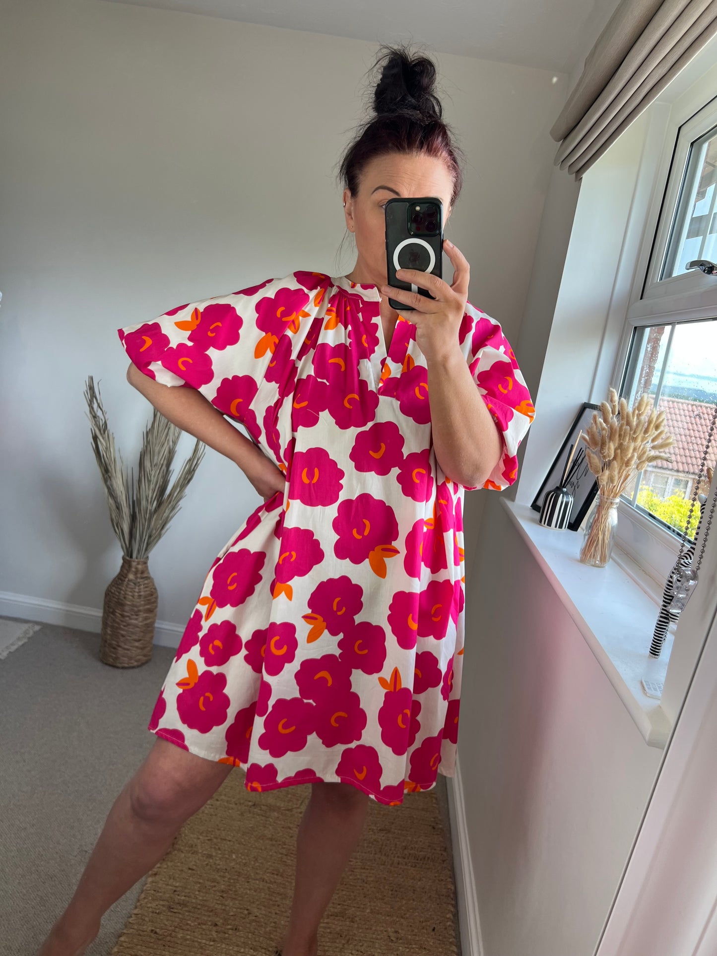 Puff Sleeve Dress - Cerise