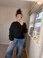 Ruched Sleeve Sweatshirt - Black