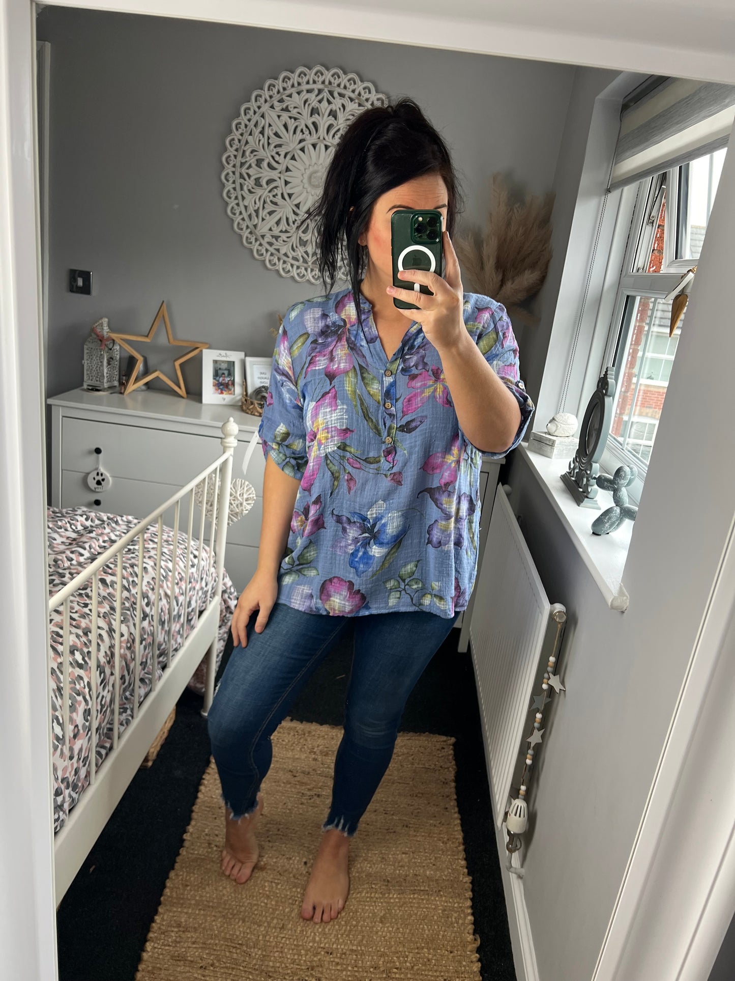 SANDY Lillies Cotton Shirt - Blue