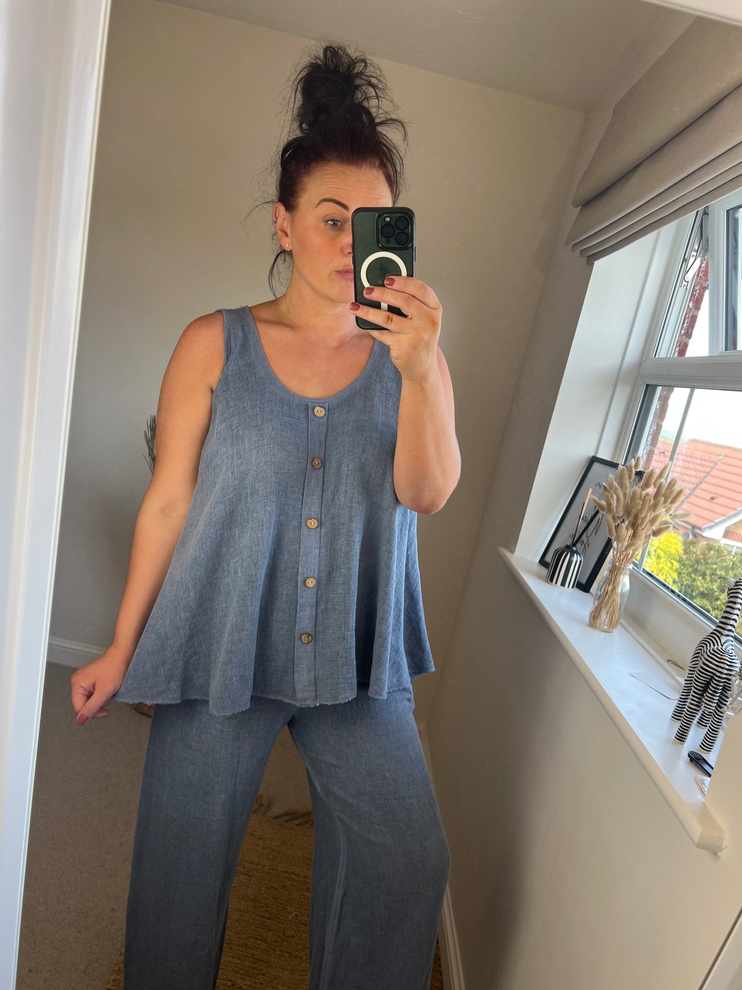 Linen Mix Vest - Denim Blue