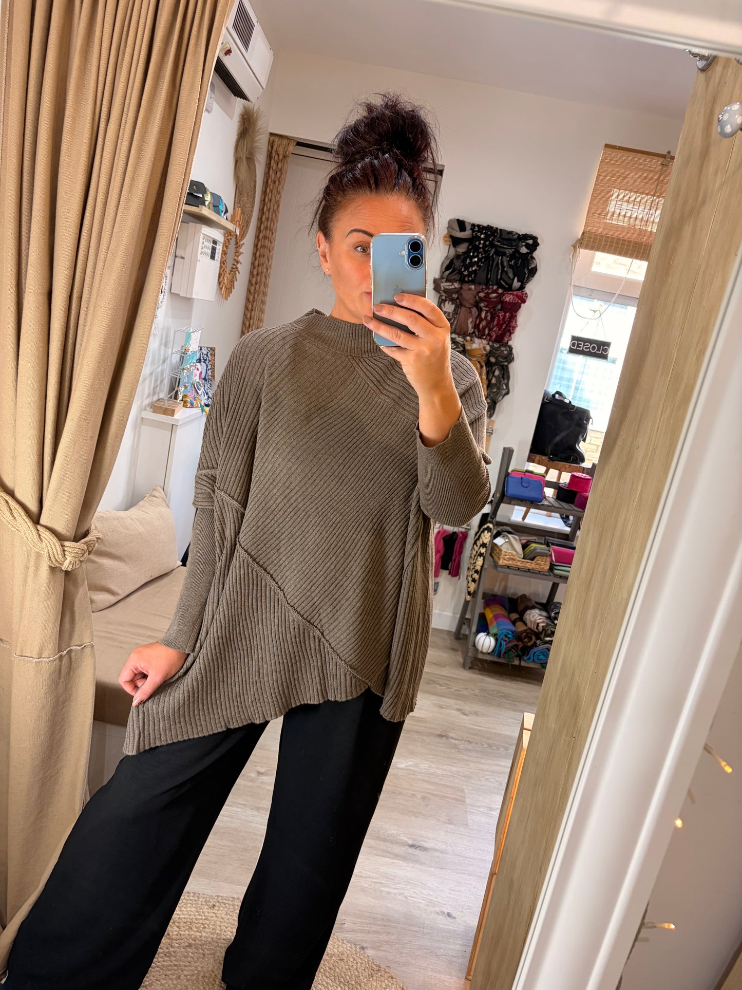 Ribbed Asymmetrical Jumper - Mocha