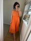 Shirred Bust Midi Dress - Orange