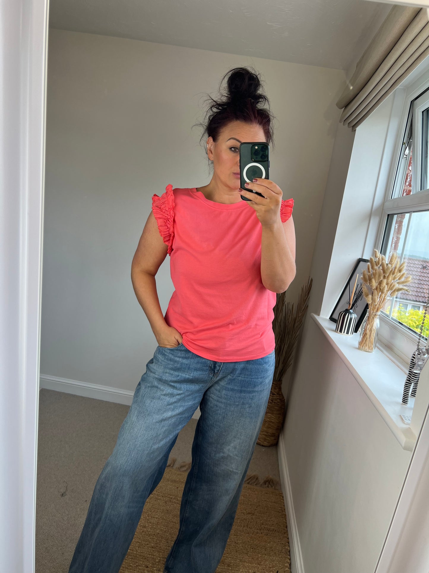 Ruffle Sleeve Tshirt - Coral