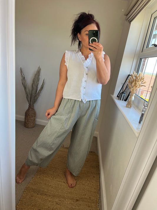 Linen Frill Top - White