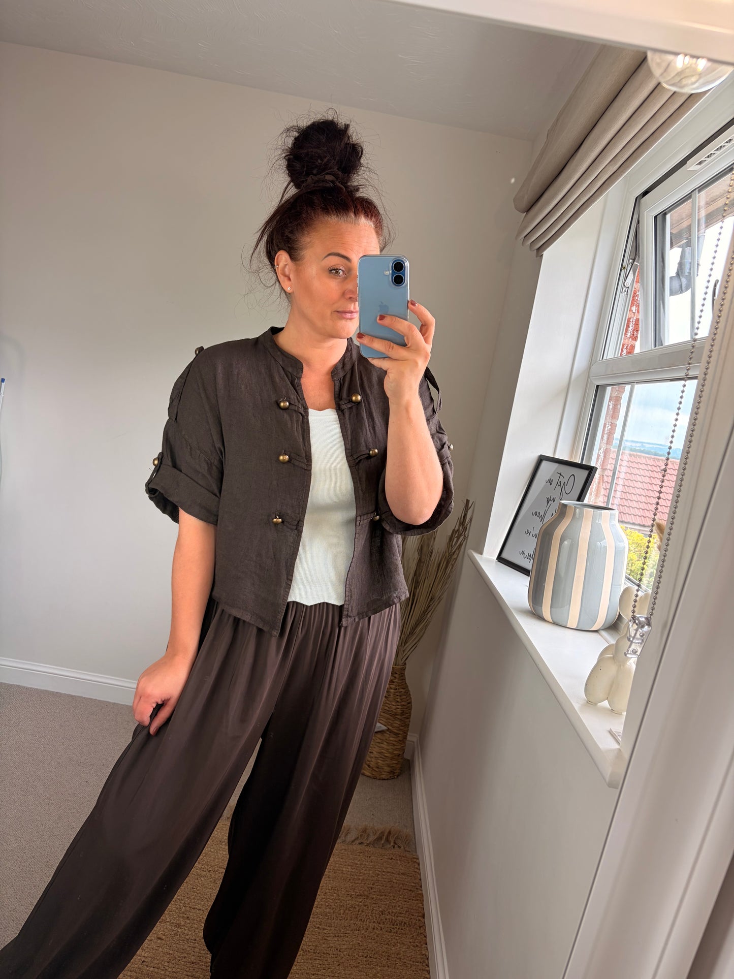 Linen Military Jacket - Chocolate