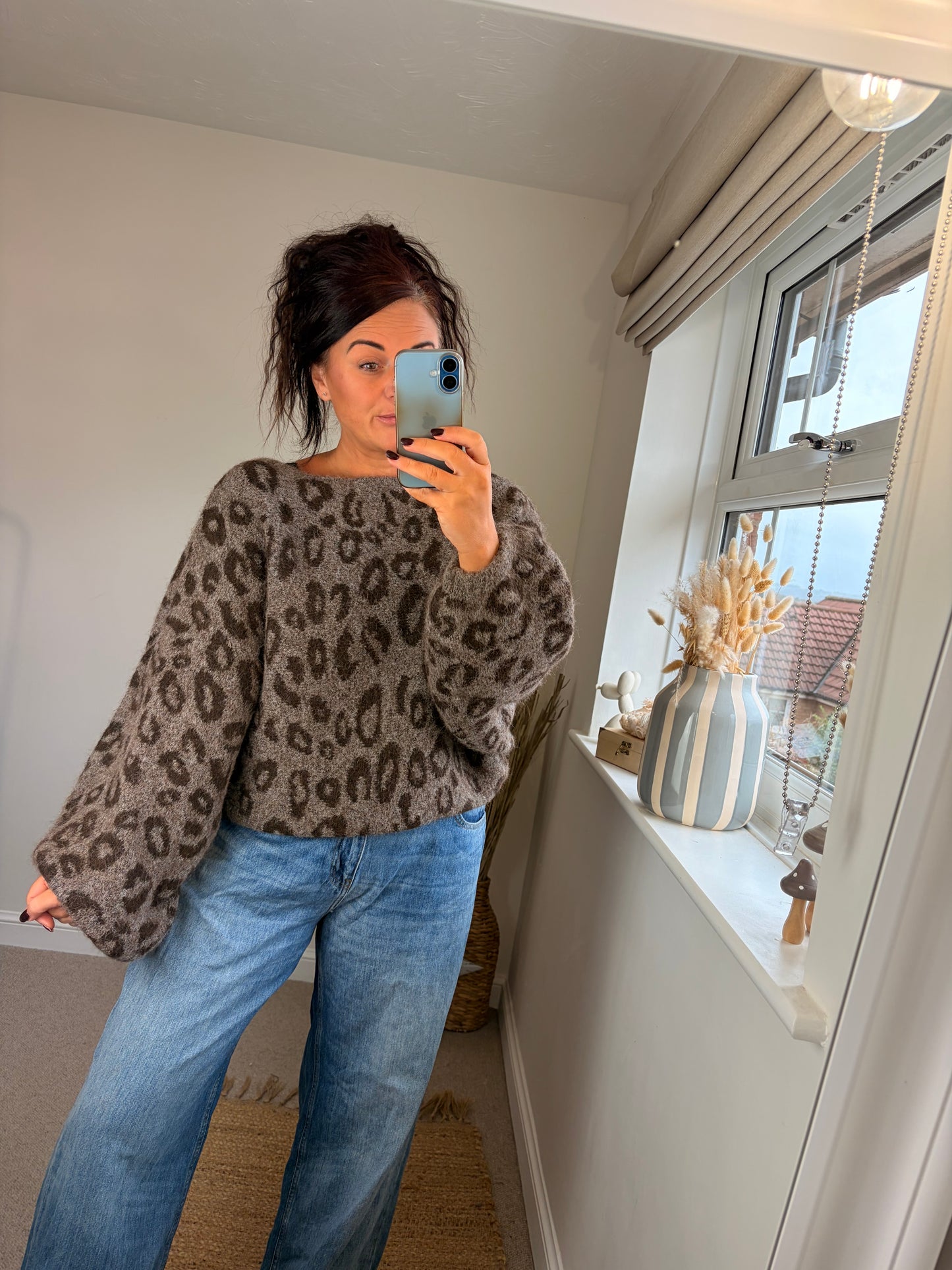 Slouch Oversize Leopard Jumper - Chocolate