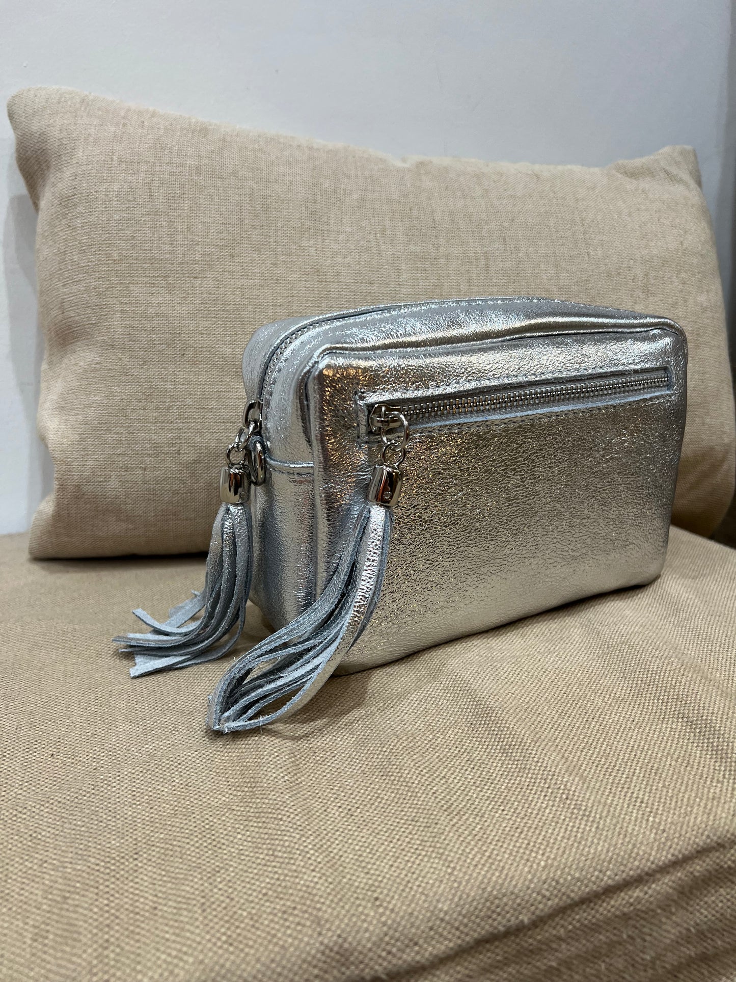 Leather Camera Bag - Silver