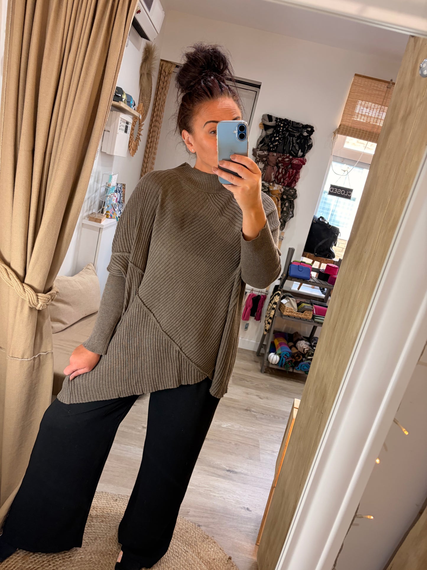 Ribbed Asymmetrical Jumper - Mocha