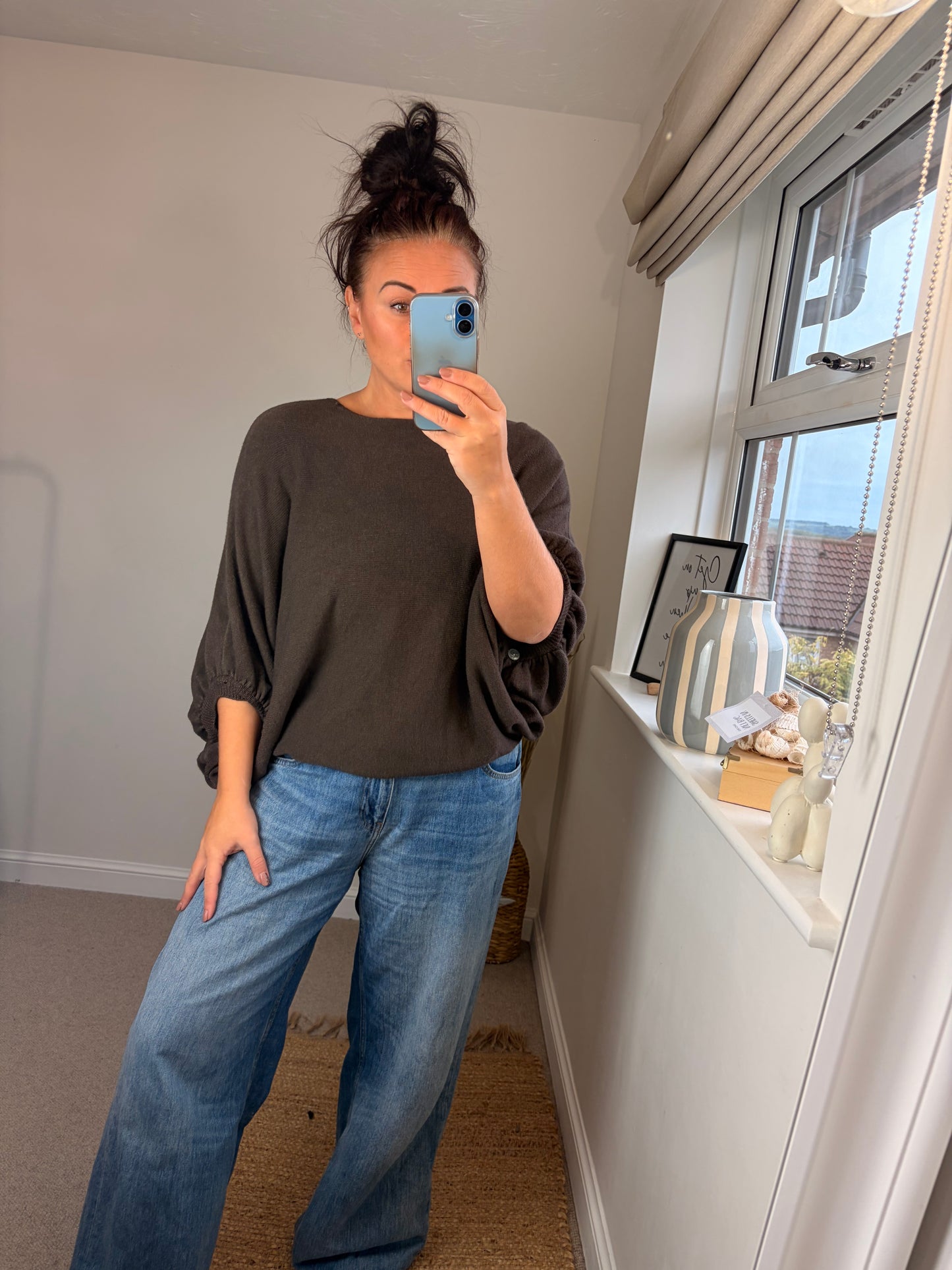 Batwing Fine Knit Jumper - Chocolate