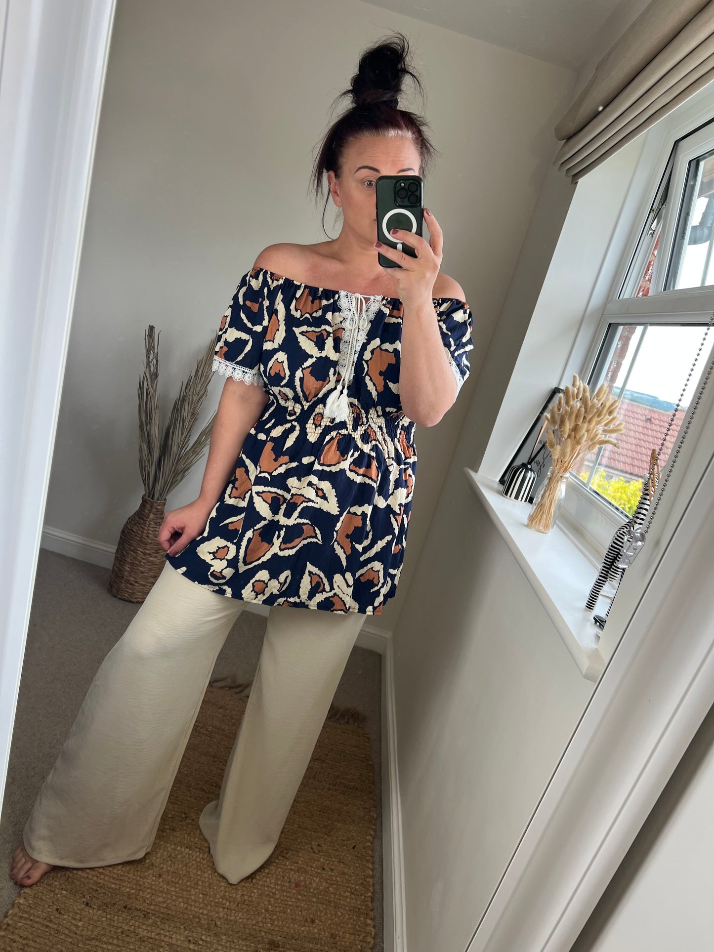 Shirred Waist Top - Navy