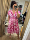 LOTTIE Midi Button Dress with Pockets - Cerise